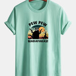 Regular Fit PEW PEW MADAFAKAS Black Cat Print Cotton T-Shirt