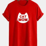 Regular Fit Cat Mom Print Cotton T-Shirt