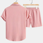 Checkerboard Texture Button Up Shirt & Drawstring Shorts