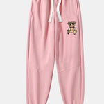 Plaid Pattern Dissolving Bear Print Cotton Blend Jogger Pants