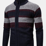 Color Block Funnel Neck Zip Up Sweater