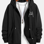 Cat With Sunglasses Print Relax Fit Zip Hoodie