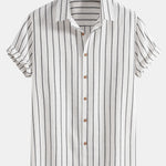 Cotton Blend Striped Button Up Shirt & Straight Leg Linen Pants