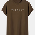 Victory Slogan Print Cotton Arc Hem T-Shirt