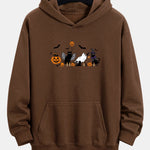 Halloween Pumpkin Black Cat Print Relax Fit Hoodie