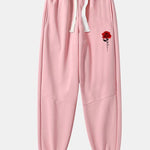 Rose Print Cotton Blend Jogger Pants