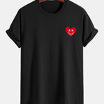 Regular Fit Heart Smiley Face Print Cotton T-Shirt