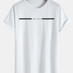 Stripe New York Print Cotton Arc Hem T-Shirt