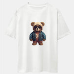 Bear In Leather Jacket Print Drop Shoulder Oversize T-Shirt