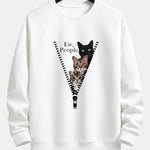 Zipper Cat Print Relax Fit Sweatshirt