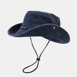 Washed Distressed Bucket Hat With Chin Strap