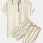 Stripe Jacquard Zip Up Polo & Shorts