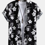 Tropical Floral Print Button Up Shirt & Linen Cotton Blend Cropped Pants