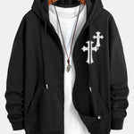 Cross Print Relax Fit Zip Hoodie