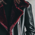 Women's Retro Contrast Color Fur Collar Leather Jacket