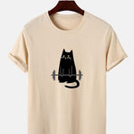 Weightlifting Cat Print T-Shirt