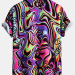 Colorful Fluid Smiley Print Button Up Shirt & Shorts