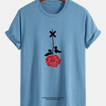 Regular Fit Inverted Rose Slogan Print Cotton T-Shirt