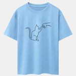 Fist Bump Cat Print Drop Shoulder Oversize T-Shirt
