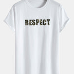 Camouflage Respect Print Cotton Arc Hem T-Shirt