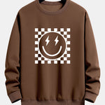 Chessboard Smiley Face Print Relax Fit Sweatshirt