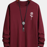 Long Sleeve Rose Print Cotton T-Shirt
