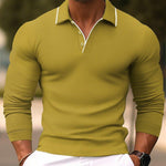 Men's Solid Color Lapel Slim Fit Cotton Blend Long Sleeve Polo Shirt