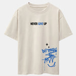 Never Give Up Smiley Face Print Drop Shoulder Oversize T-Shirt