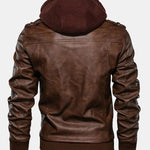Detachable Hooded Zip Up PU Leather Jacket