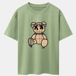 Plaid Pattern Dissolving Bear Print Heavy Weight Drop Shoulder Oversize T-Shirt