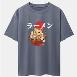 Ramen Cat Print Drop Shoulder Oversize T-Shirt