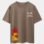 Fiery Cat Print Drop Shoulder Oversize T-Shirt