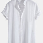 Linen Look Cotton Stand Collar Shirt & Straight Leg Linen Cotton Blend Pants