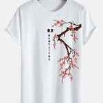 Tokyo Japanese Cherry Blossoms Print Cotton Arc Hem T-Shirt