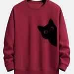 Black Cat Looking Out Print Relax Fit Sweatshirt