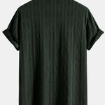 Knitted Geometric Rhombus Jacquard Cuban Shirt & Straight Leg Linen Pants