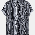 Marble Texture Print Button Up Shirt & Swim Shorts