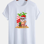 Regular Fit Summer Beach Santa Print Cotton T-Shirt