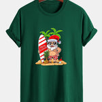 Regular Fit Summer Beach Santa Print Cotton T-Shirt
