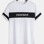 Freedom Print Color Block Patchwork Arc Hem T-Shirt