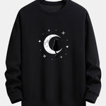 Black Cat On The Moon Print Relax Fit Sweatshirt