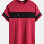 Hand Drawn Free Letter Print Color Block Patchwork Arc Hem T-Shirt