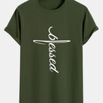 Blessed Word Print Cotton Arc Hem T-Shirt