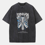 Gothic Skull Print Washed Distressed Drop Shoulder T-Shirt