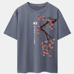 Tokyo Japanese Cherry Blossoms Print Drop Shoulder Oversize T-Shirt