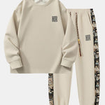 Relax Fit Long Sleeved Waffle T-Shirt & Bear Embroidery Waffle Jogging Pants