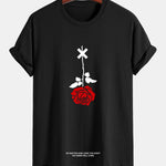 Regular Fit Inverted Rose Slogan Print Cotton T-Shirt