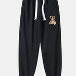 Plaid Pattern Dissolving Bear Print Cotton Blend Jogger Pants