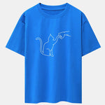 Fist Bump Cat Print Drop Shoulder Oversize T-Shirt