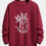 Two Cats Print Relax Fit Sweatshirt